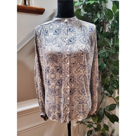 Blu Heaven Women's White Blue Paisley Rayon Long Sleeve Button Down Shirt Medium - Picture 11 of 11